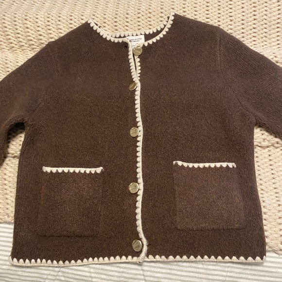 Song of Style Sweaters - Song of Style Brown Knit Cardigan with Cream Edging